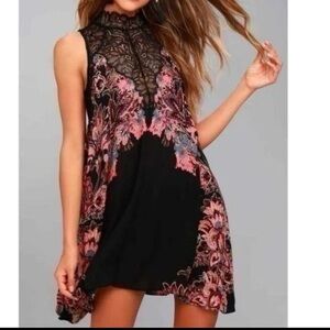 NWT, Free People Marsha Black and Pink Floral Slip Dress/Tunic